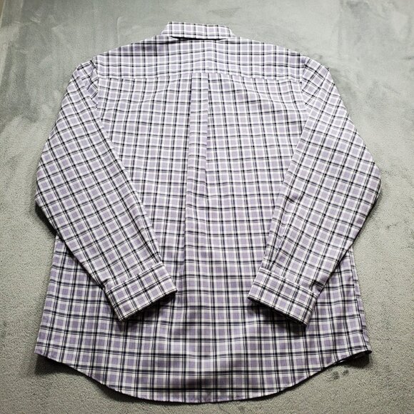 Jos. A Banks Traveler Long Sleeve Button Up Plaid Shirt Purple White Men Sz L - Picture 2 of 13
